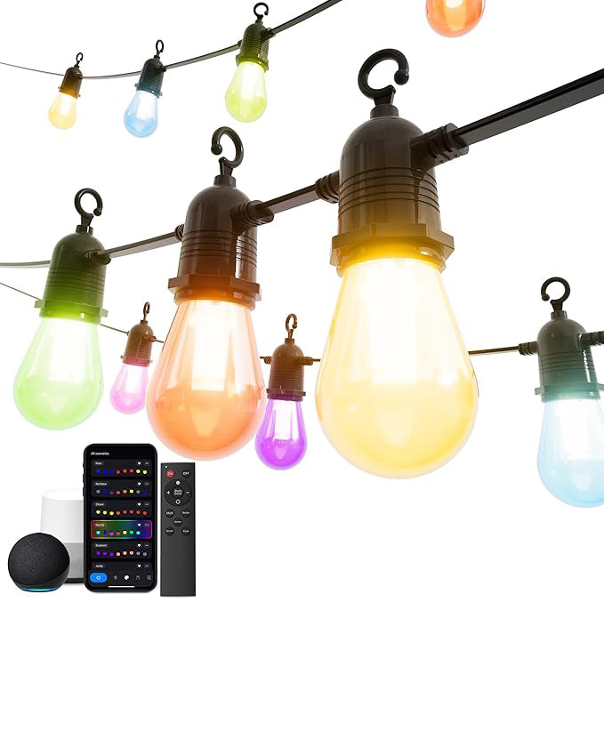 15 LED Outdoor String Lights with Remote APP Control 49FT