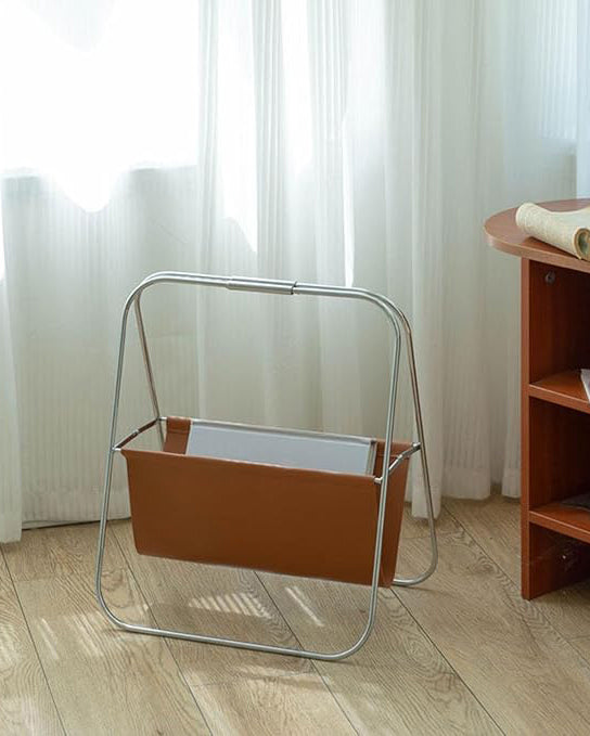 Magazine Holder Stainless Steel PU Leather Brown