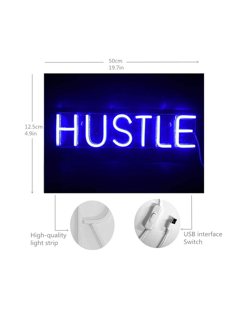 Hustle LED Neon Sign Novelty Light USB Blue 19.7x4.9” 