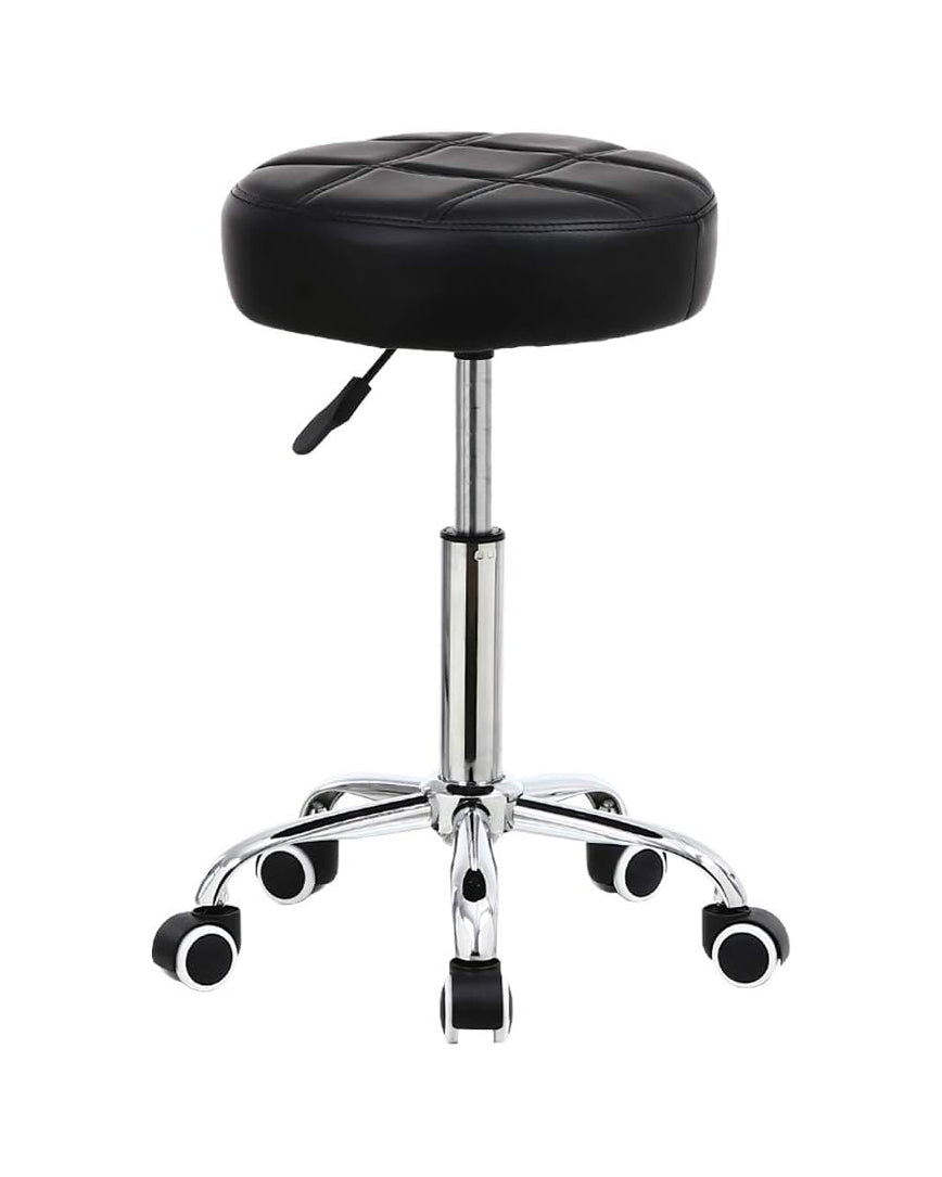 Round Rolling Stool Chair PU Leather Black