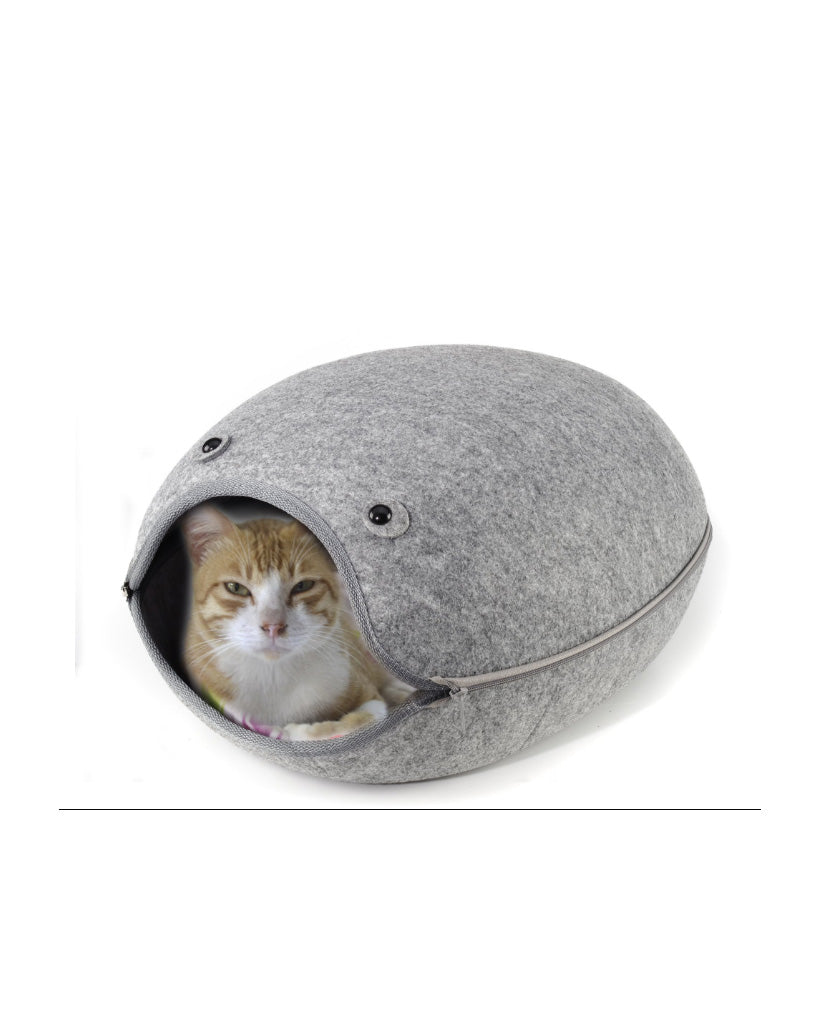 Cat House Igloo Bed Pet Cave with Cushion Grey