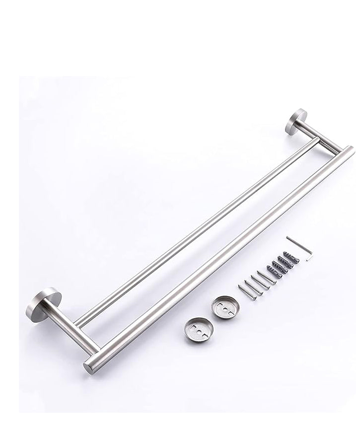 Double Towel Rail Wall Mounted Silver 50cm