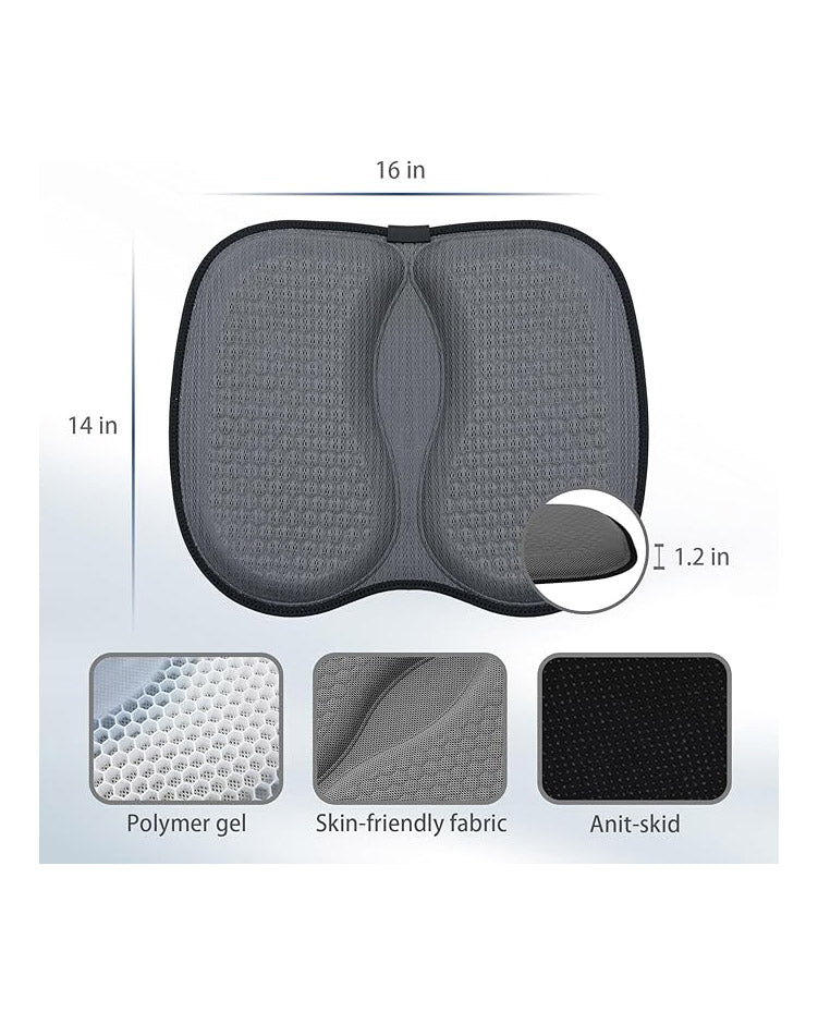 Gel Seat Cushion Pad Non-Slip for Car Seat Wheelchair Grey