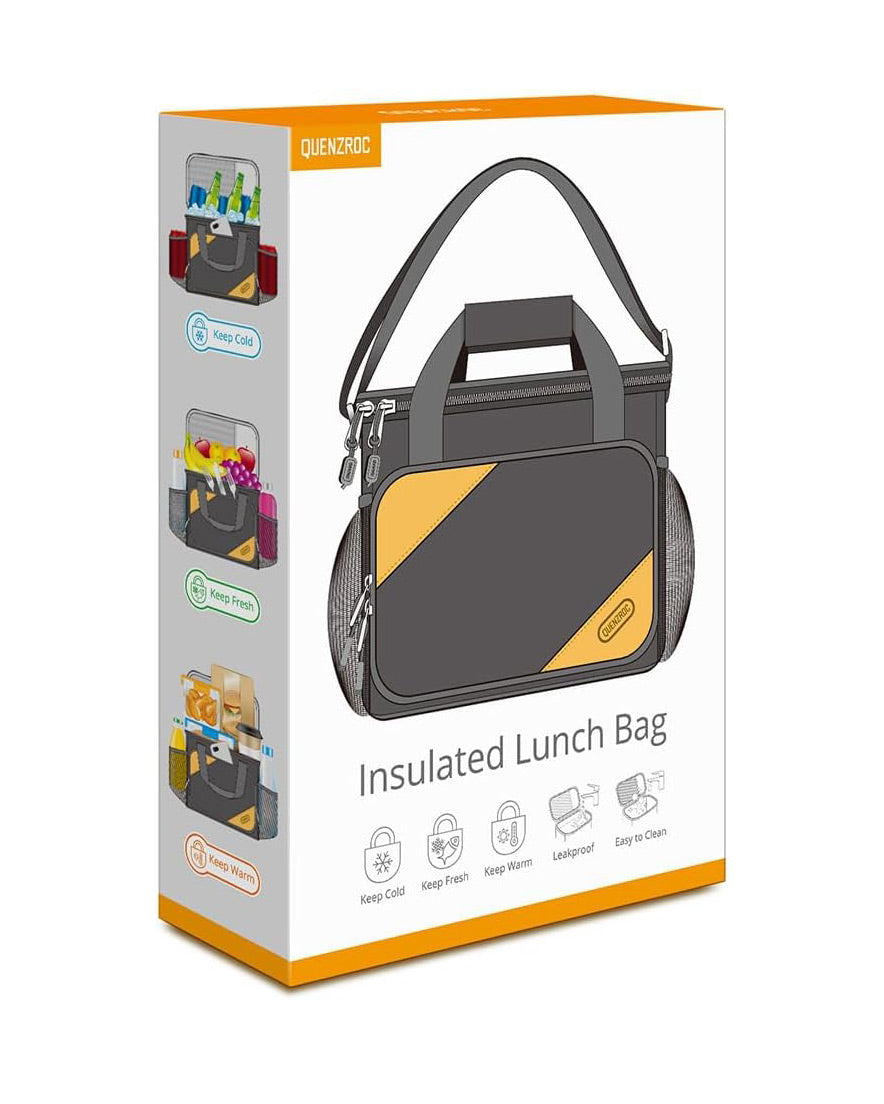 QUENZROC Lunch Bag Insulated Cooler Bag 10L Grey