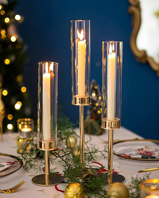 Gold Glass Candlestick Holders 3pcs 48/42/36cm 