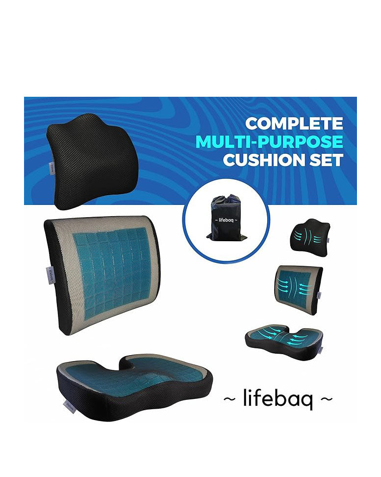 Lifebaq Support Cushion Set For Coccyx Back Neck Black