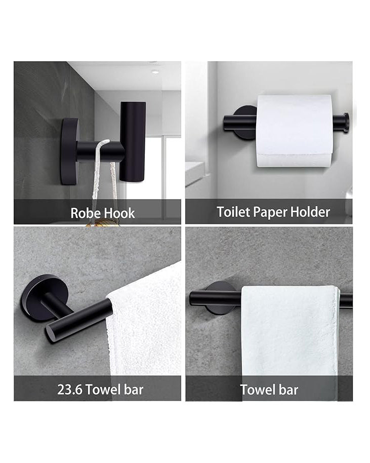 Bathroom Hardware Towel Bar Set Stainless Steel Black 4 Pack