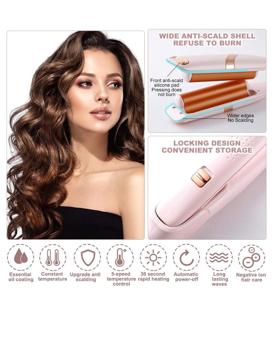 Professional Crimping Iron 32mm Wave Pink
