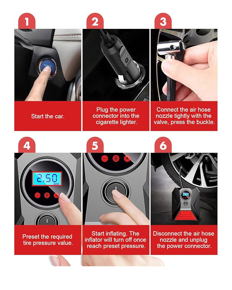 E-SMARTER Car Tyre Inflator Air Compressor Portable 