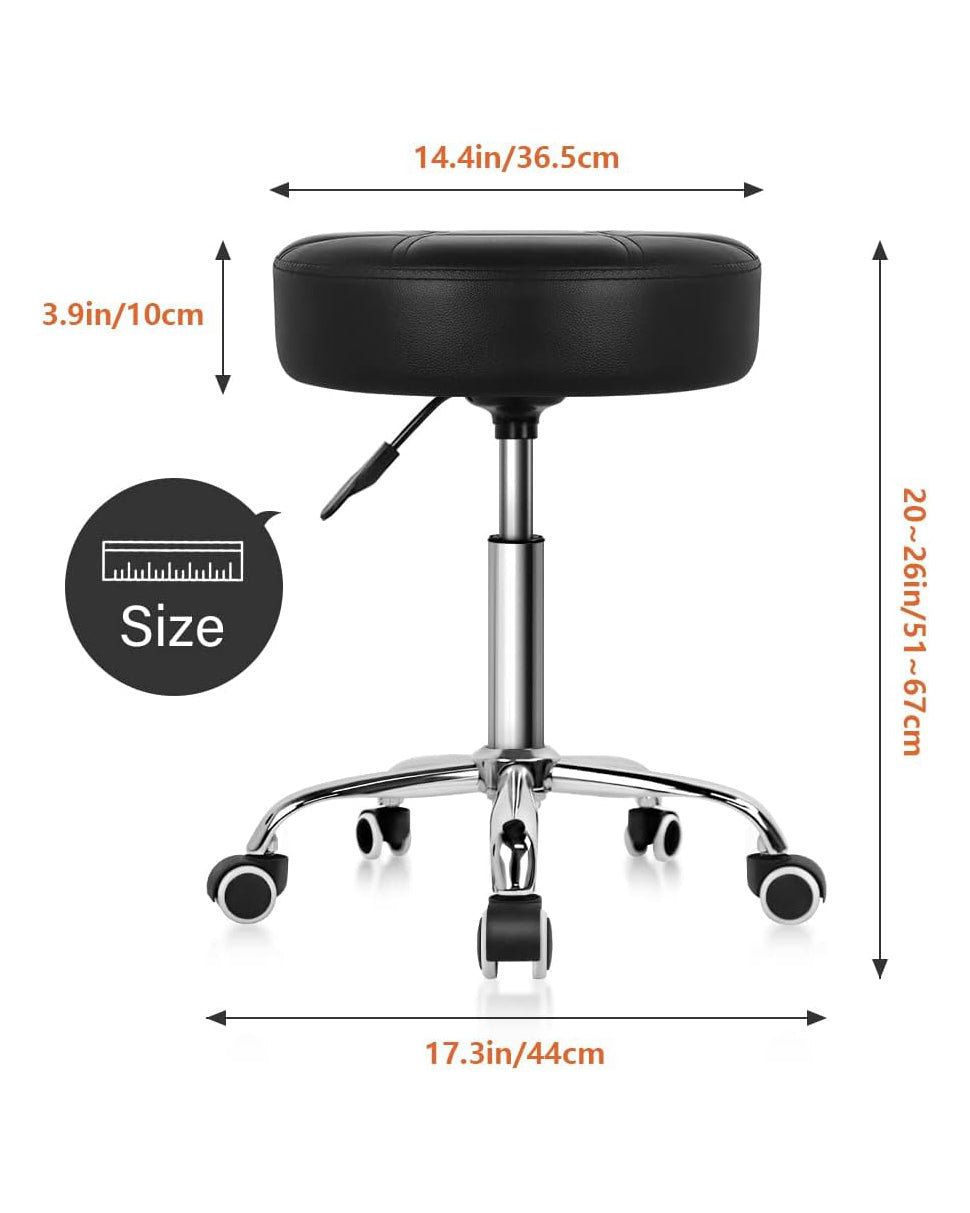 Round Rolling Stool Chair PU Leather Black