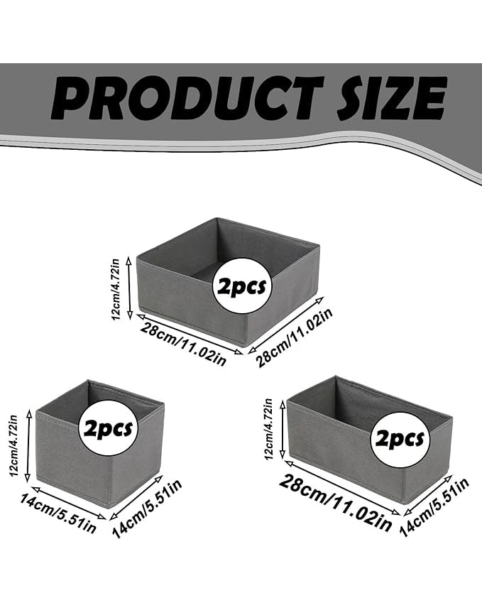Drawer Organiser Foldable Dividers Storage 6 Pack Grey