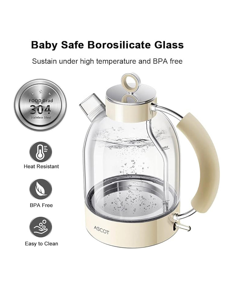ASCOT Electric Kettle Glass 1.5L Cream