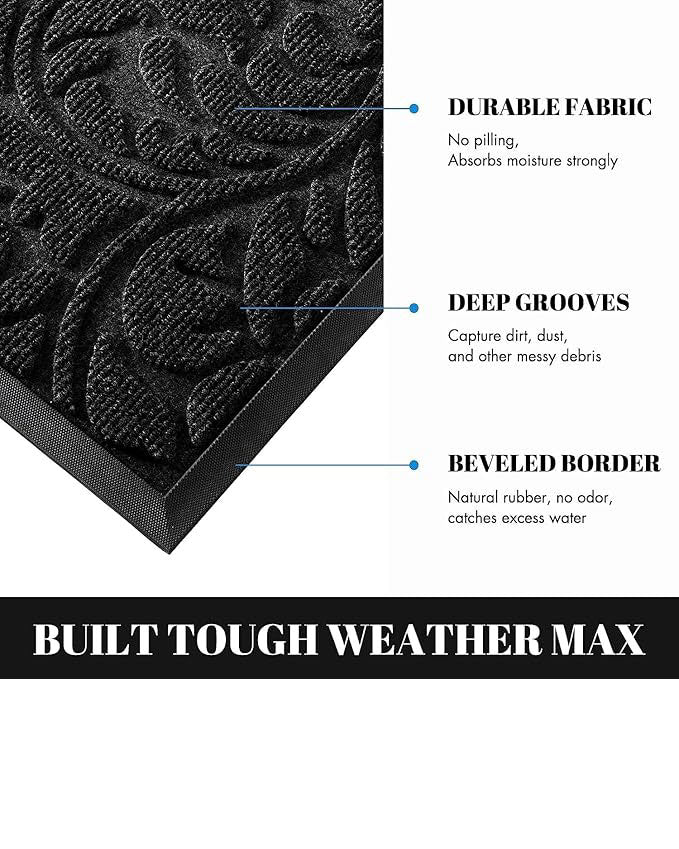 Door Mat Heavy Duty For Home Entrance 92 x 61 cm Black