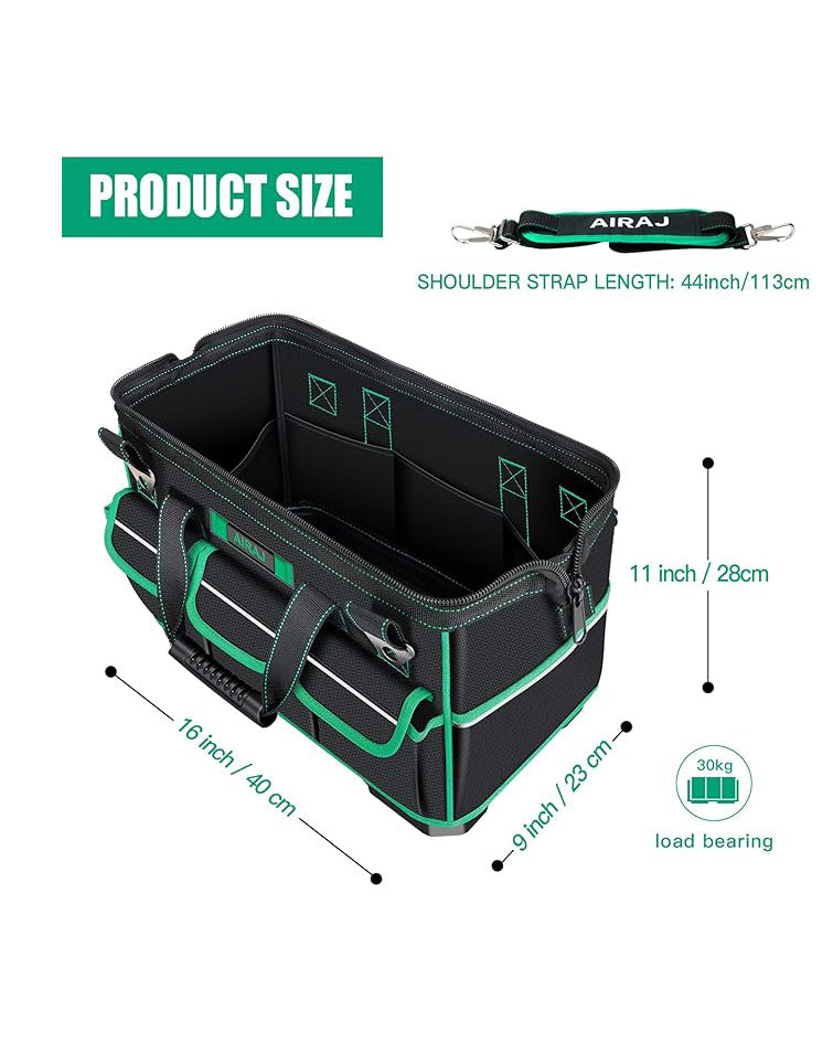 AIRAJ Tool Bag 16" Wide Mouth Heavy Duty Black Green