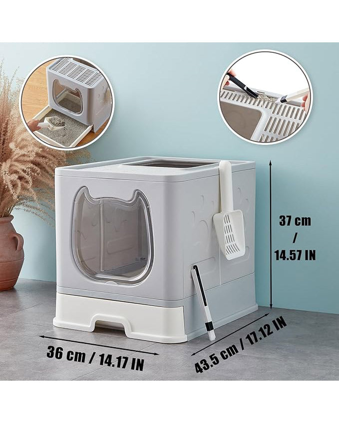 Kitten Cat Rabbit Foldable Litter Box Tray with Lid Grey