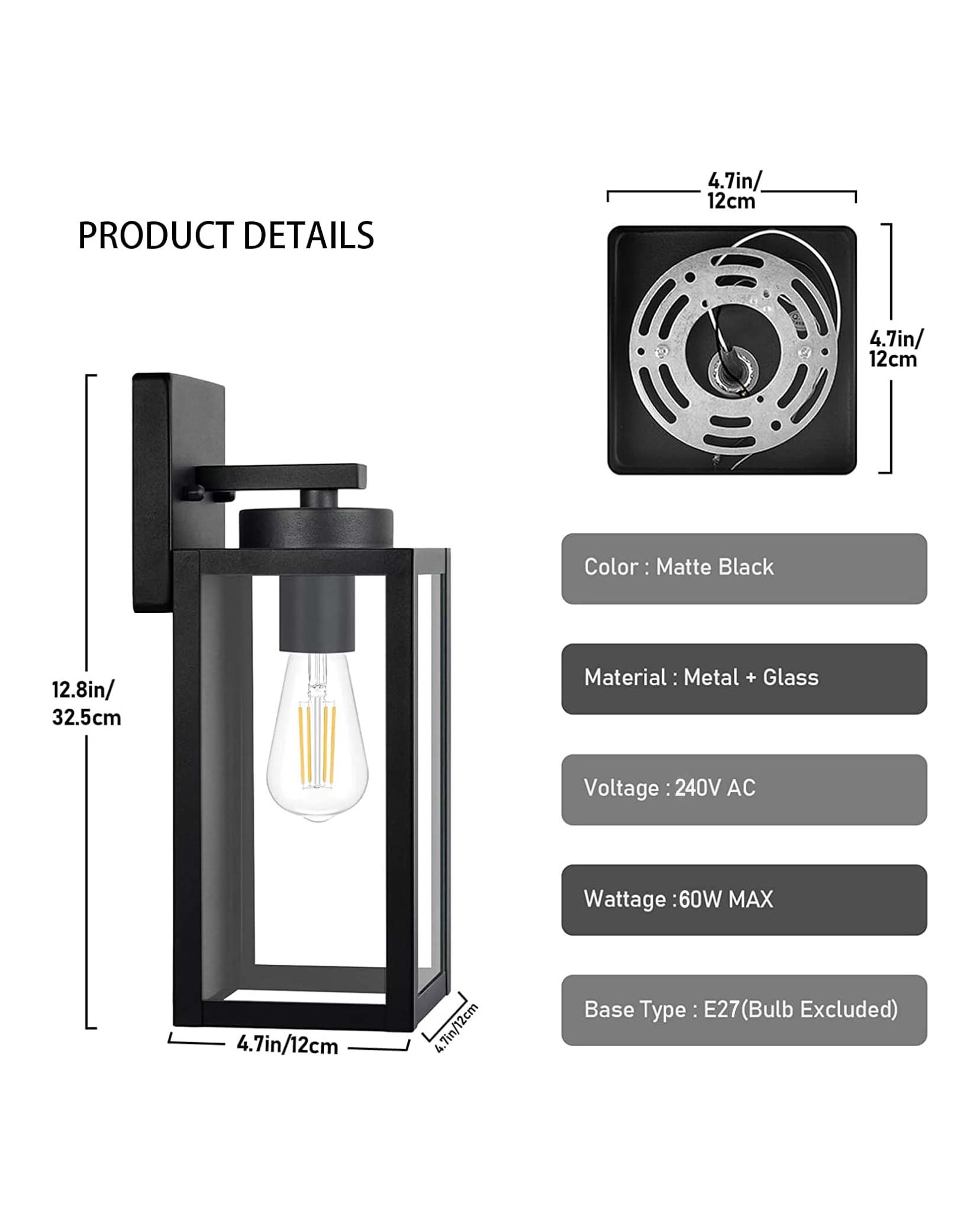 Outdoor Wall Lights Exterior Light Fixture IP44 2Pk Black