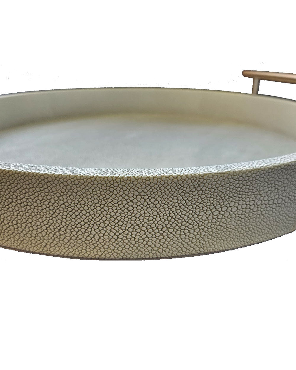Faux Ivory Shagreen Round Tray With Handles