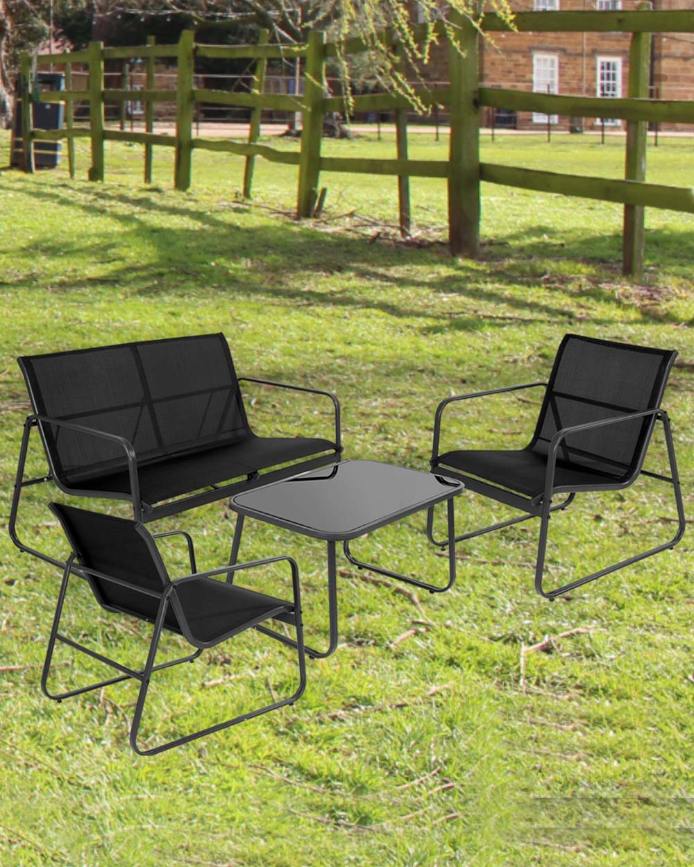 B GRADE Garden Furniture Set 4 Seater With Sofa, Black