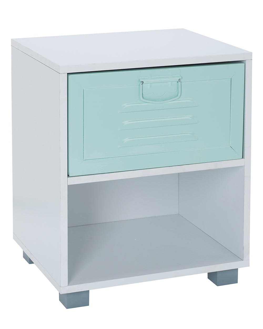 Industrial Bedside Table Retro White & Green side view bedside table on a white cut out background