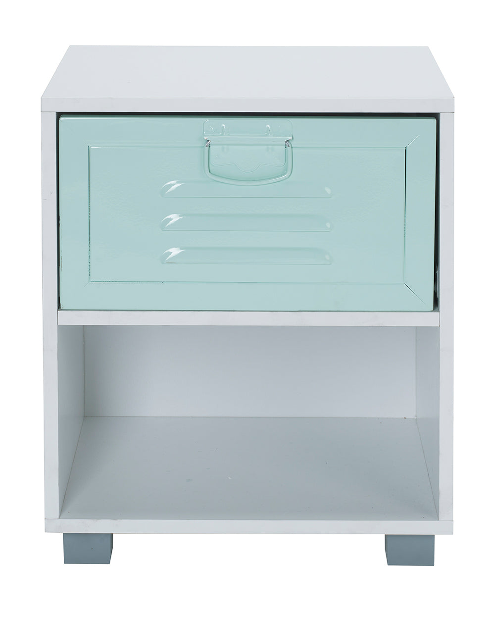 Industrial Bedside Table Retro White & Green front view with a white cut out background