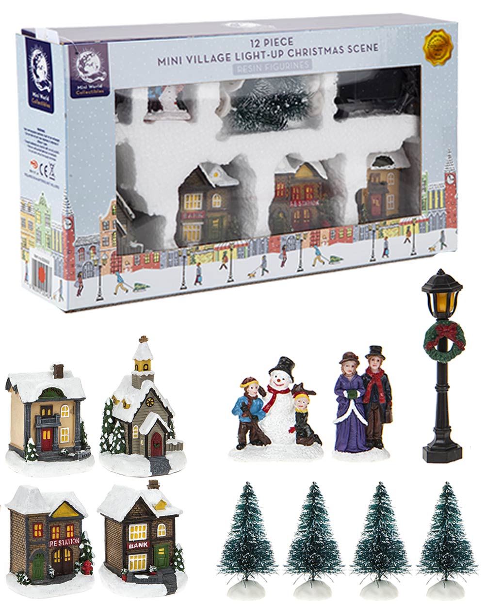 mini village light up Christmas scene boxed and unboxed