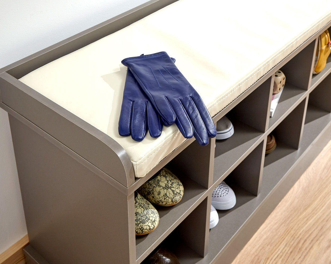 Shoe Storage Bench Grey With Cream Seat Sue Ryder