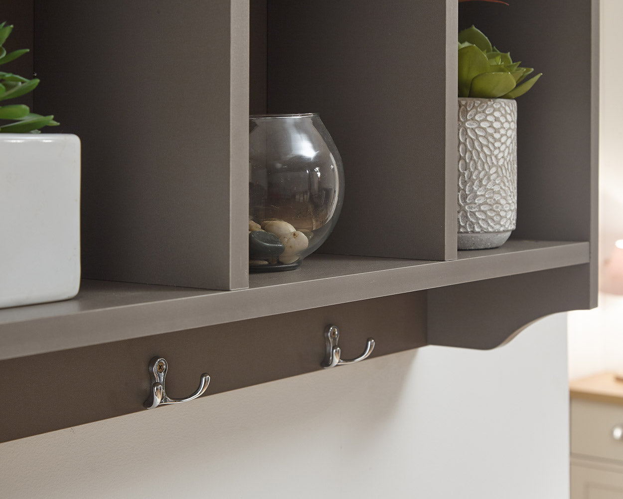 Storage Wall Rack With Coat Hooks, Grey