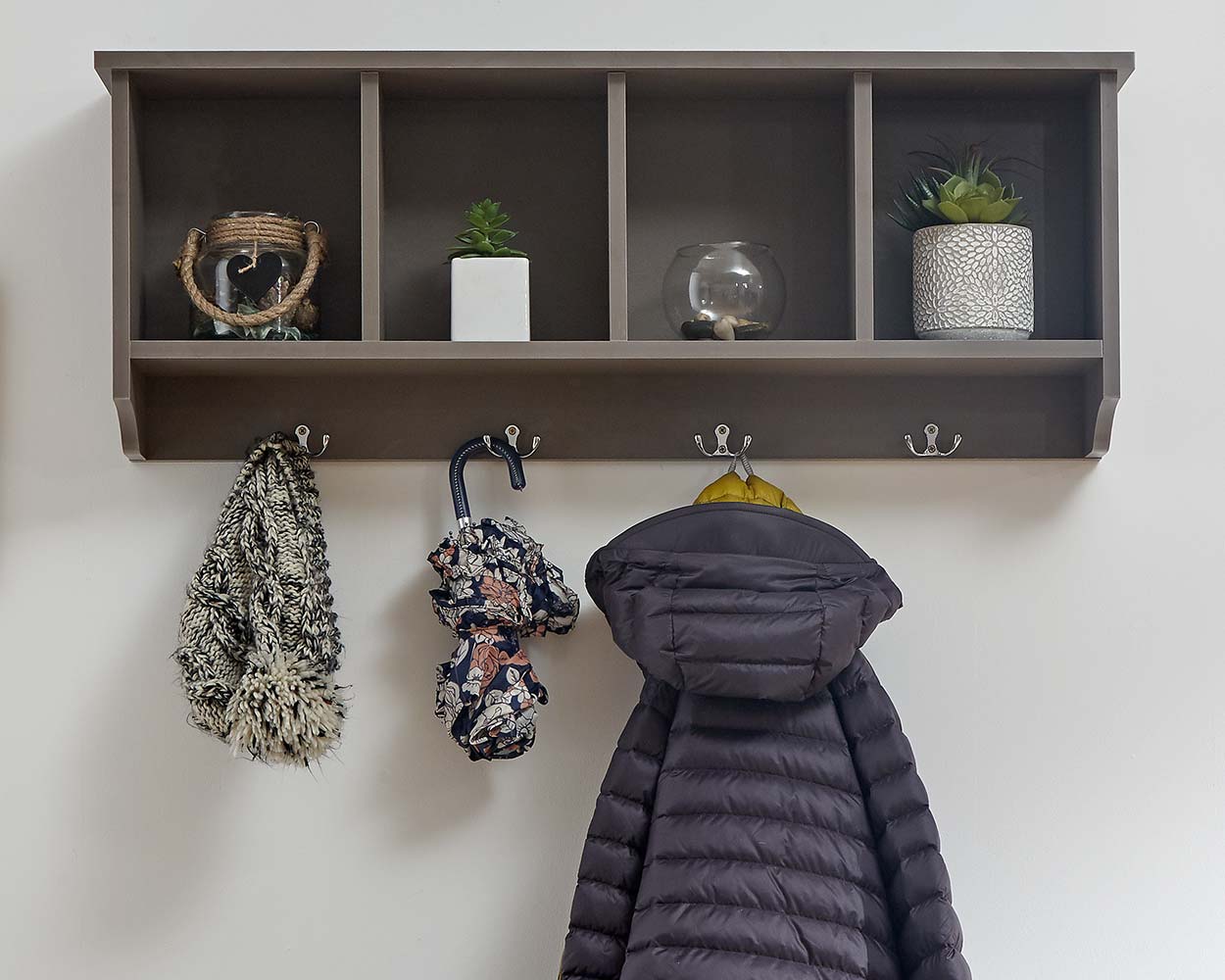 Storage Wall Rack With Coat Hooks, Grey