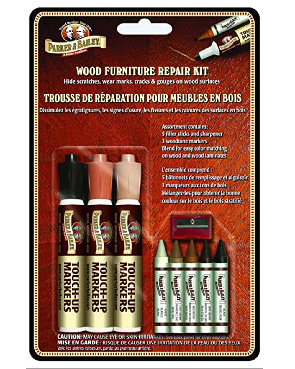 This wooden furniture repair kit can hide scratches, wear marks, cracks and more.   These specially formulated colour markers and crayon sticks are designed for restoring colour. Gently touching up hard wood floors, doors or furniture in a simple and easy way.   The crayon sticks come in 5 assorted shades to easily match up any wood tone. Super handy to have in the home, this kit also comes with a sharpener to use over and over, making this a great value buy.