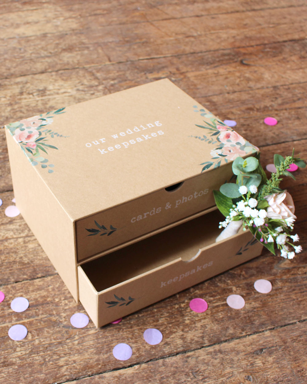 Wedding Keepsake Box 2 Drawer, Floral