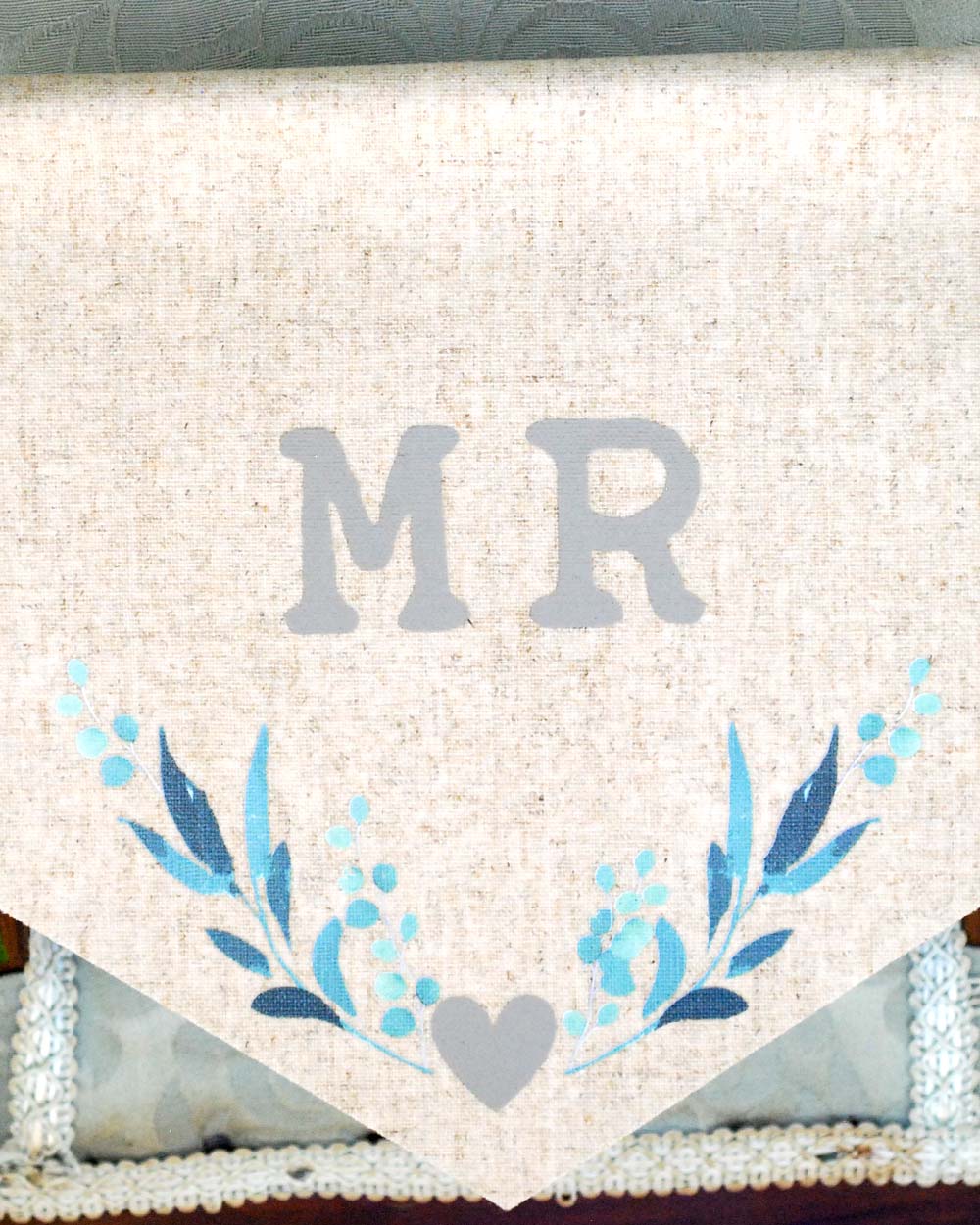 Mr & Mrs Wedding Chair Signs Leaf Print
