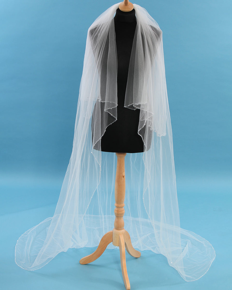 New 2 tier white, light ivory, ivory beaded wedding veil with transparent comb, beaded online bridal veil with transparent comb