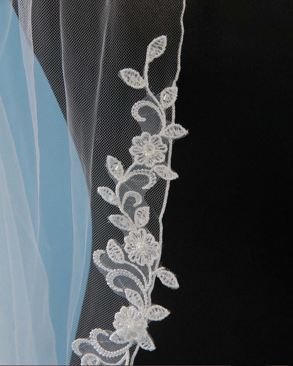 Wedding Veil  Floral Lace Motif Edge Ivory