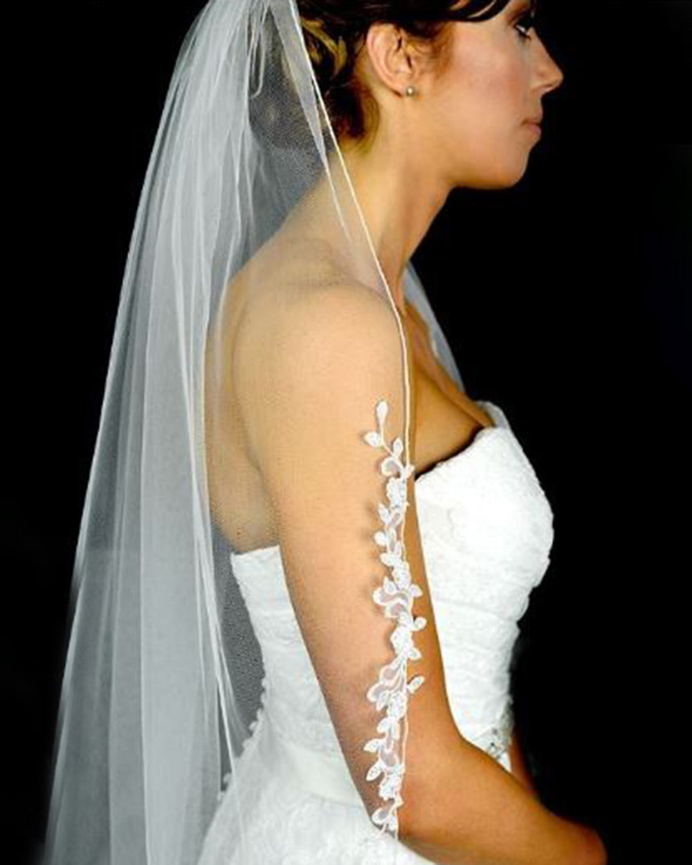 Wedding Veil  Floral Lace Motif Edge Ivory