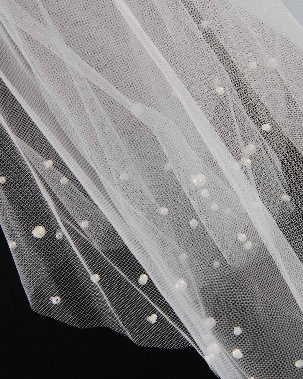 Wedding Veil 2 Tier Beaded Pearl Ivory