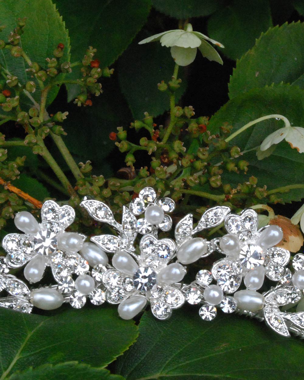 Wedding Tiara Floral With Diamantes, Pearls