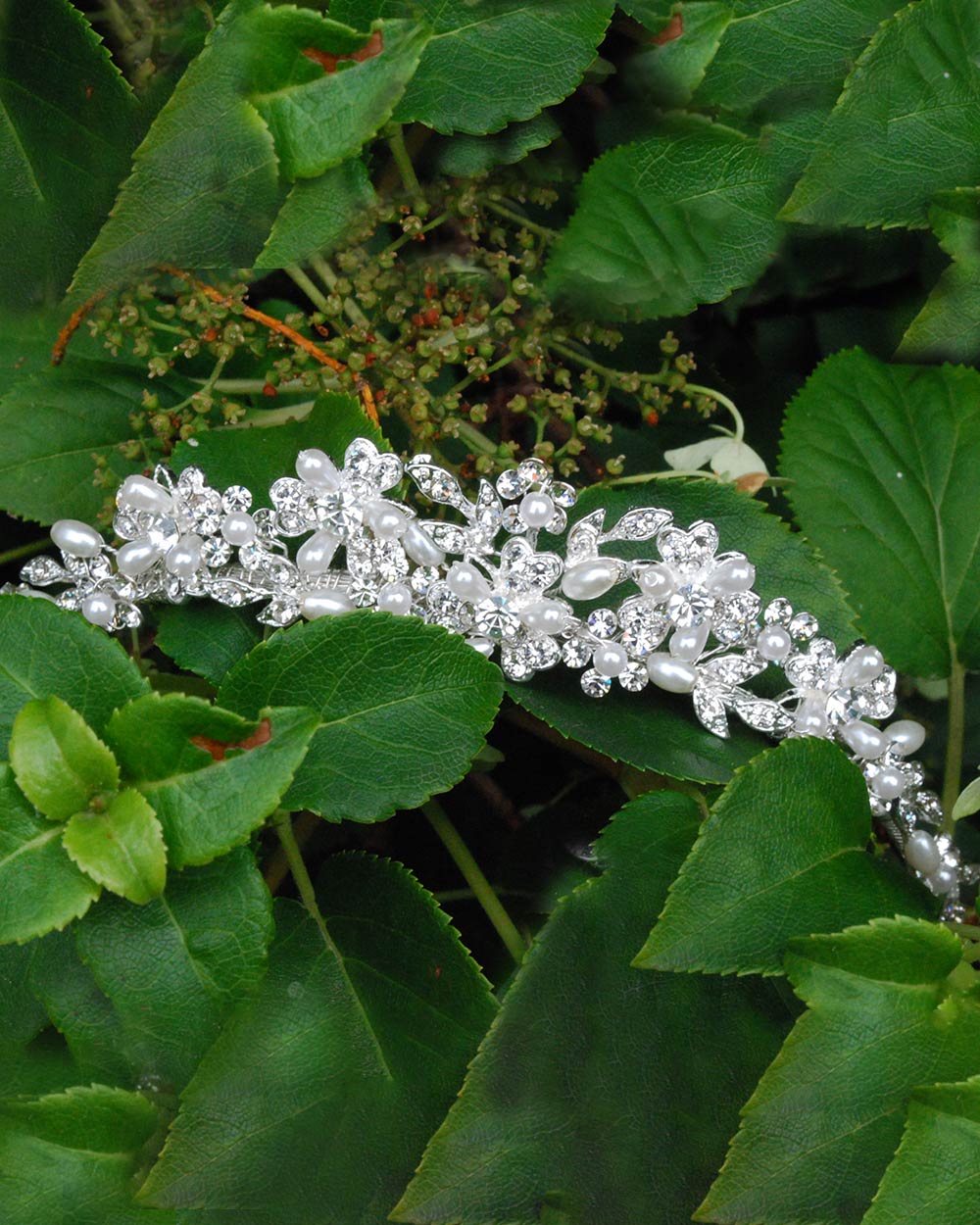 Wedding Tiara Floral With Diamantes, Pearls