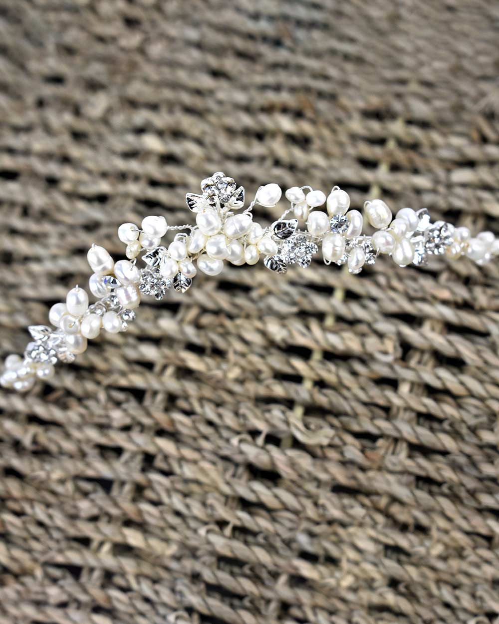 Wedding Tiara Pearl Diamante Floral 2.5cm