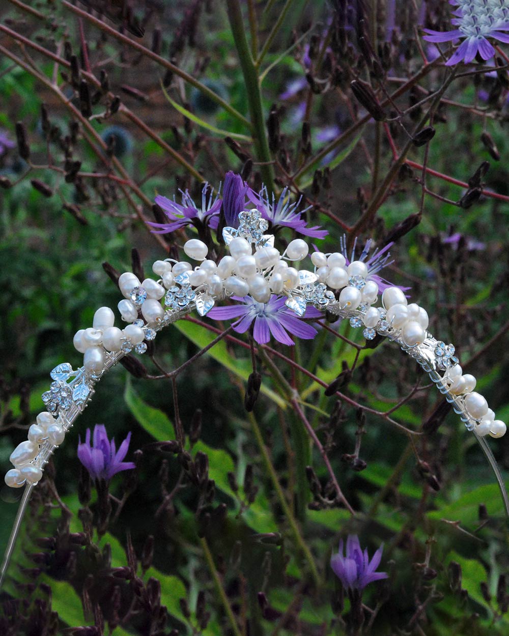 Wedding Tiara Pearl Diamante Floral 2.5cm