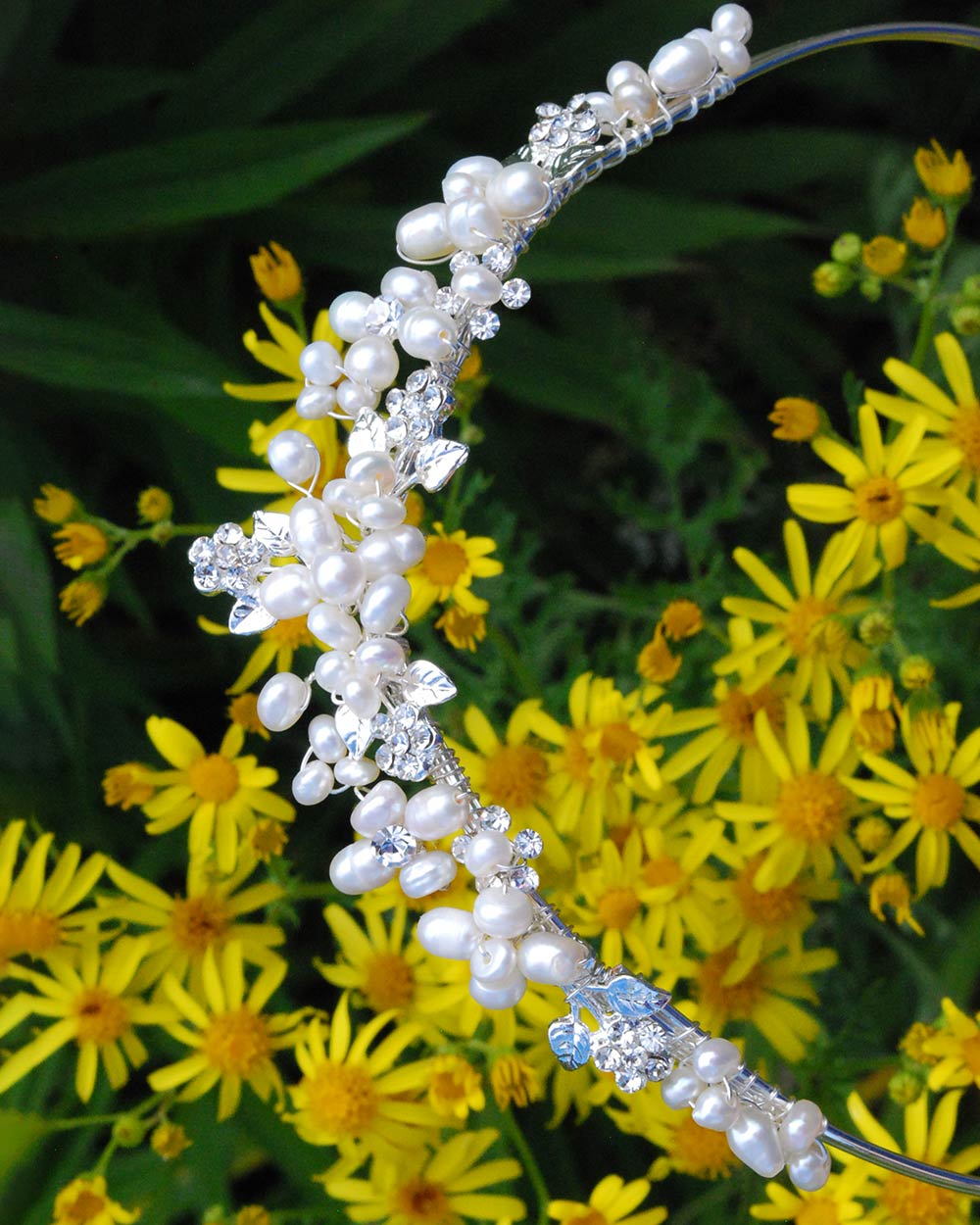 Wedding Tiara Pearl Diamante Floral 2.5cm