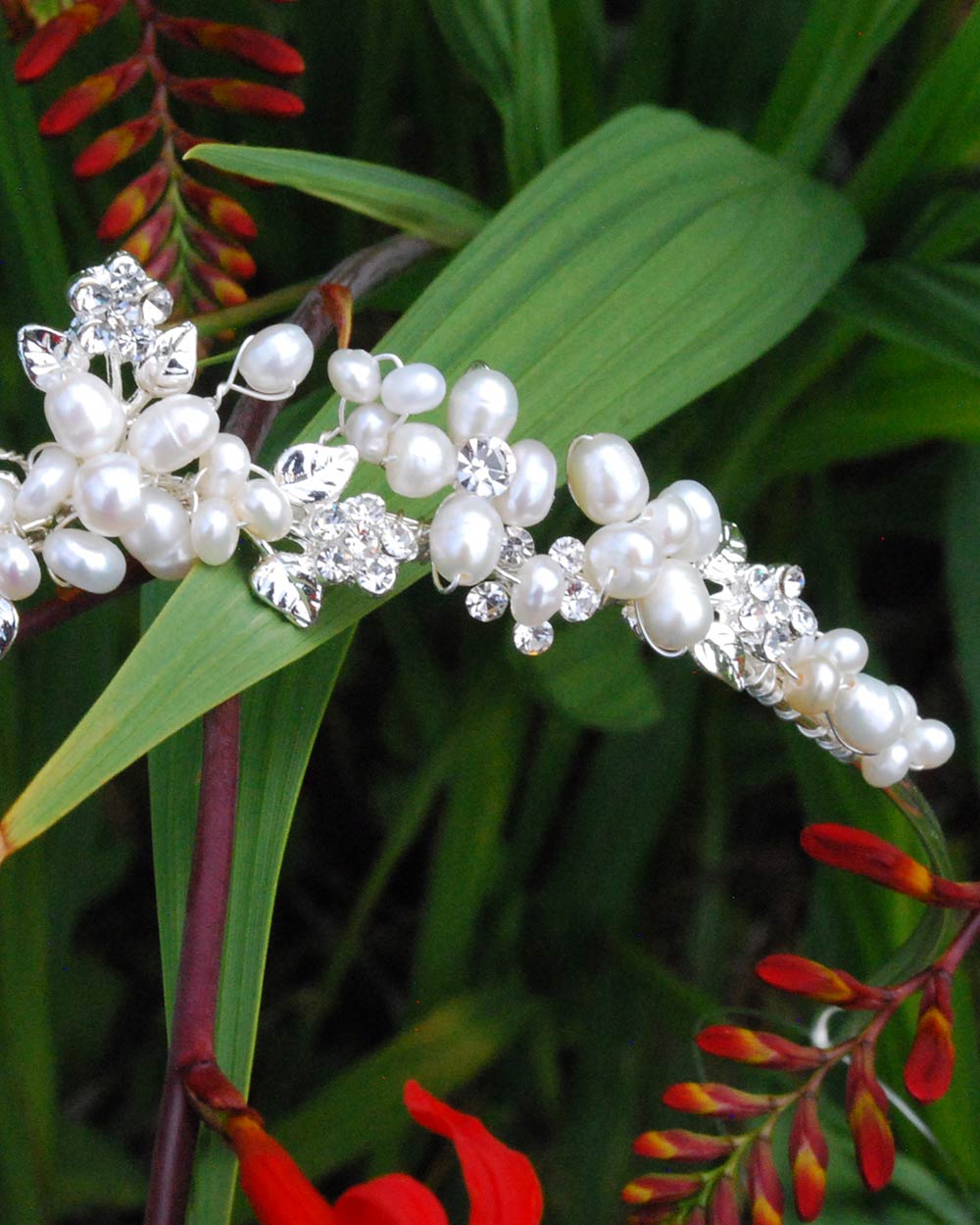 Wedding Tiara Pearl Diamante Floral 2.5cm