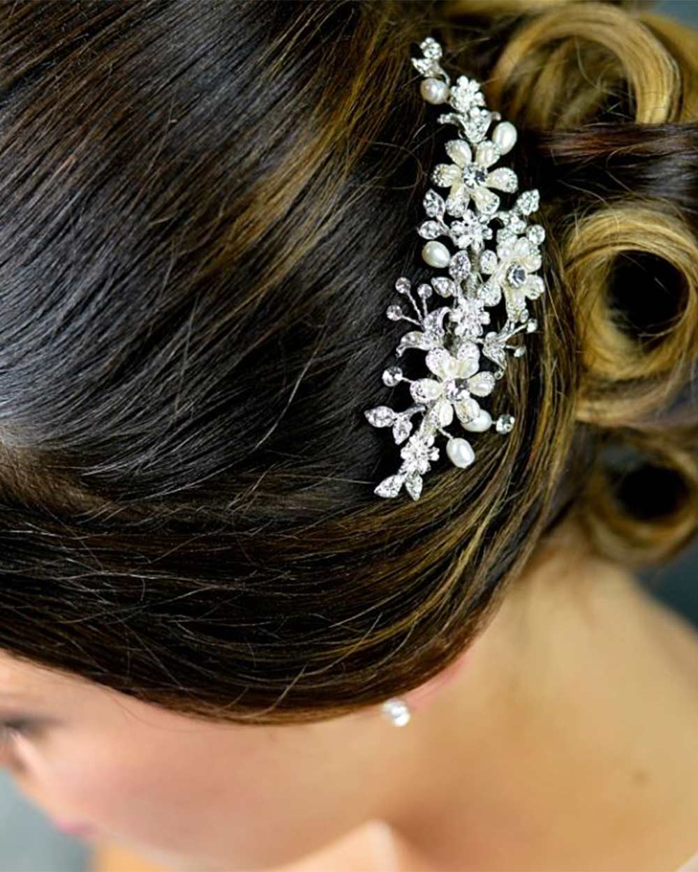 Wedding Hair Comb Diamante Pearl Floral