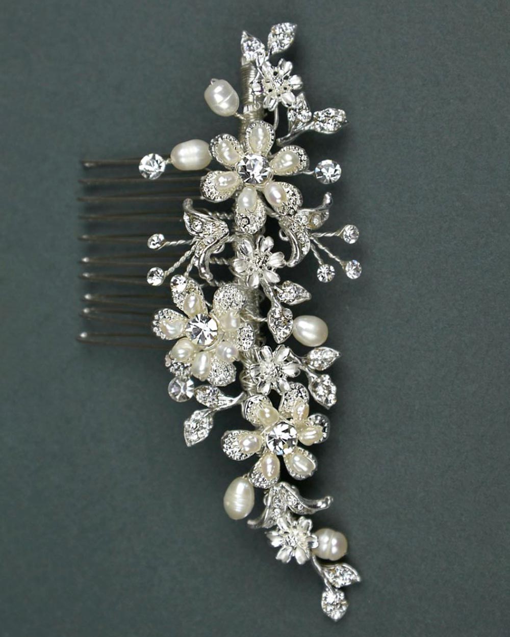 Wedding Hair Comb Diamante Pearl Floral