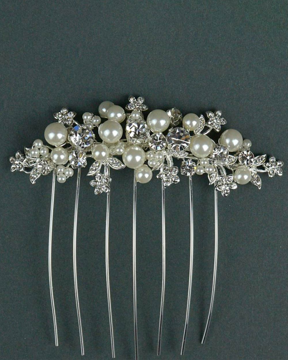 Wedding Hair Comb Diamante Pearl Floral 2