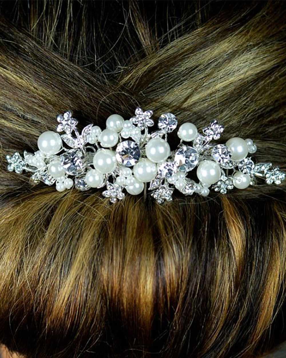Wedding Hair Comb Diamante Pearl Floral 2