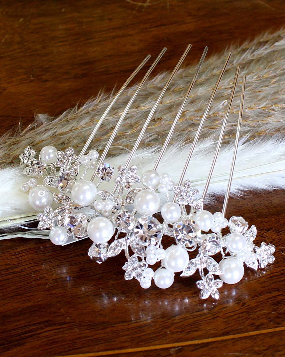 Wedding Hair Comb Diamante Pearl Floral 2