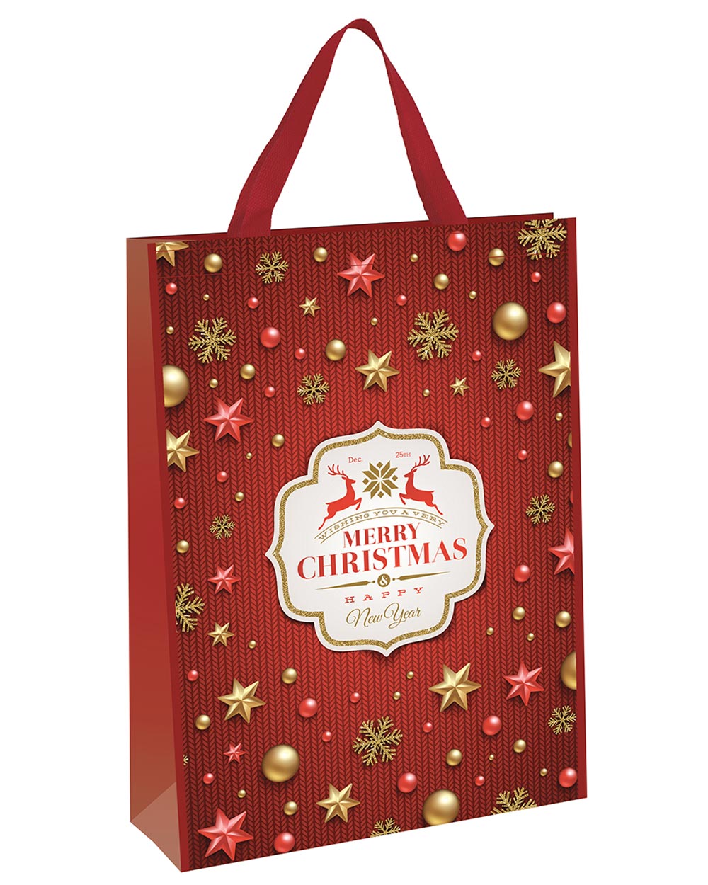 Large Christmas Gift Bag Reindeer Red Gold