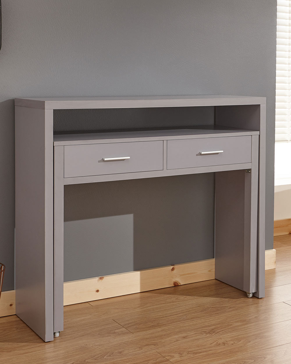 Tressa extendable console desk store in grey and white