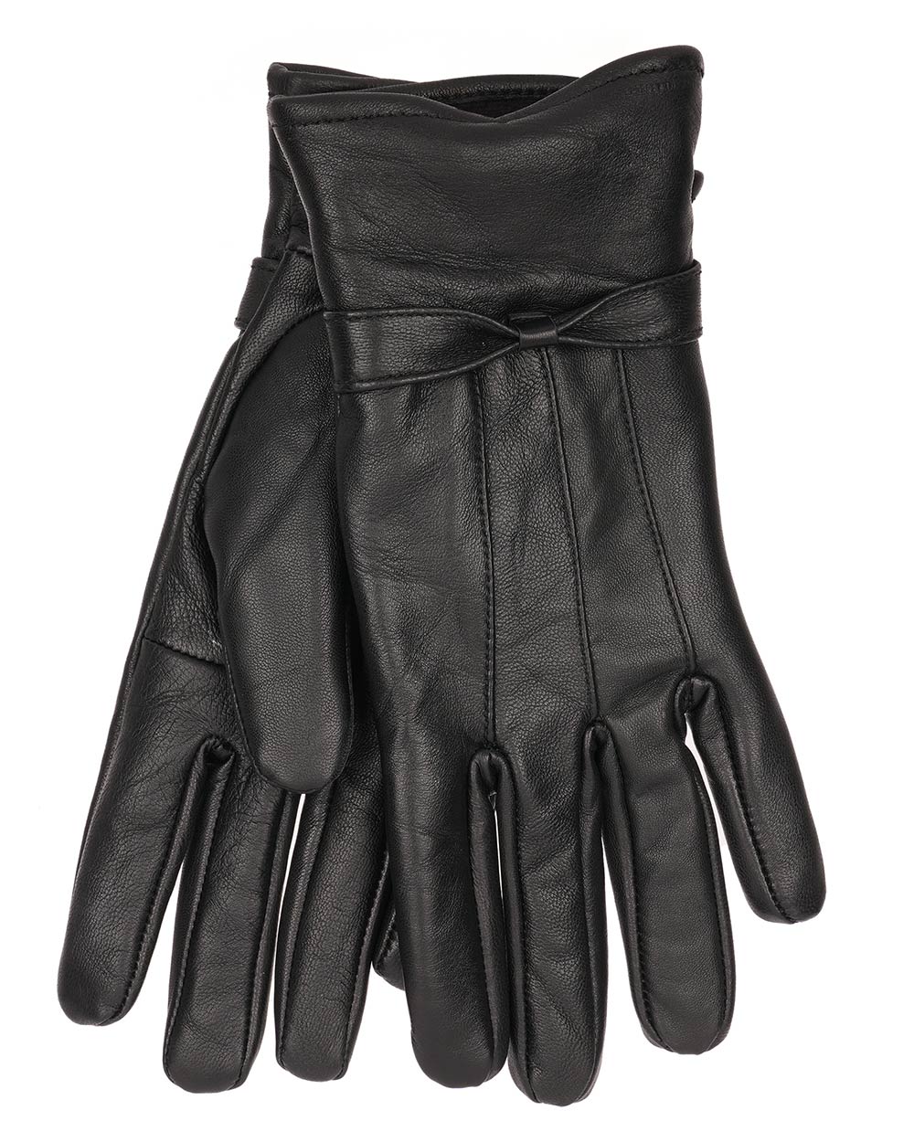 Ladies Leather Gloves Black With Bow Design