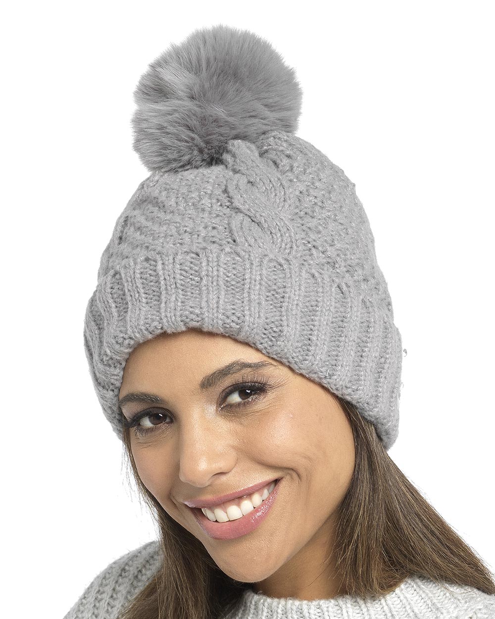 ladies warm winter hat bobble hat cable knit cute 